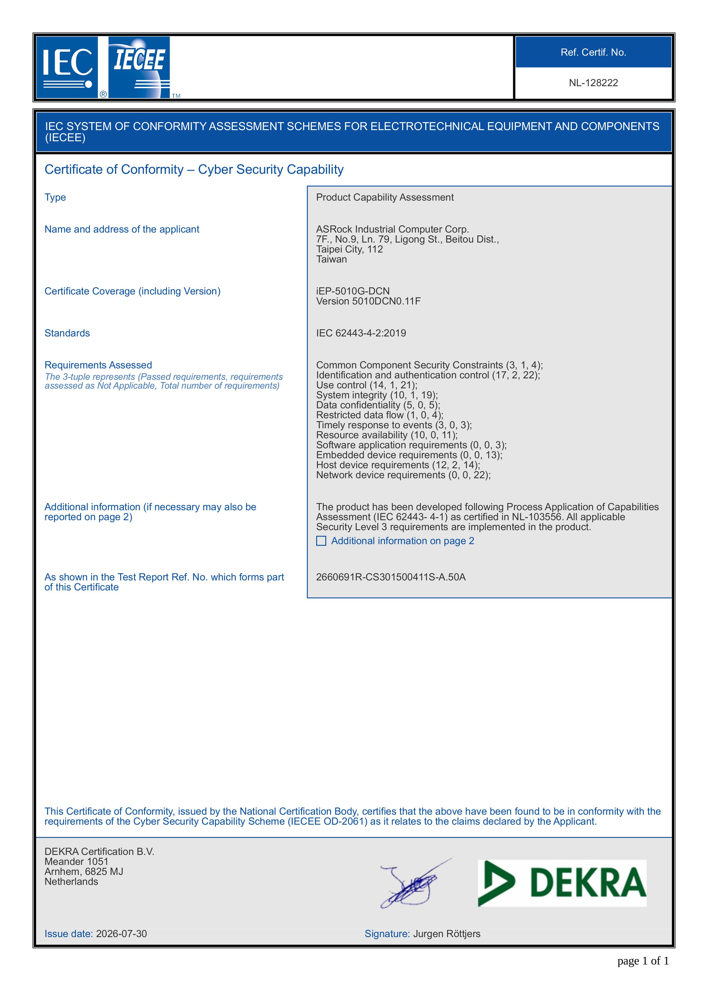IEC 62443-4-2 SL3 Certification